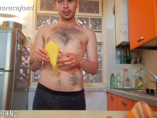 Italian Masturbation in Jockstrap while Cleaning the Dirty Floor