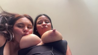 Latina friend sucks my huge milky tits!