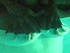 Playing with my big tits in the pool while the neighbors listen