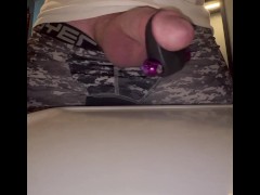 Hands free ejaculation huge cum shot using vibrating bullet cock ring. 3/16