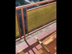 Teddy Snow On the office balcony before work, public masturbation in the early morning sunshine