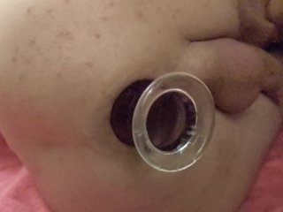 Close up big glass buttplug destroys my asshole