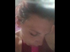 Red head licks up and down large dildo *teaser