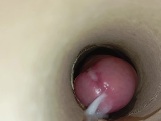 The Guy so Horny with his Big Cock Continues Fucking and Cums inside the Hole Close Up.Part2