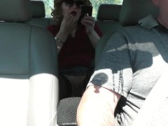 No panties in public. Taxi driver carries sexy Milf without panties in back seat of car. Under skirt