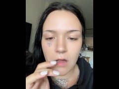 White girl smearing cum on face