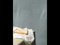 cumming on bread and eat it after