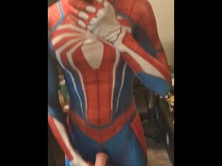 Cute Spidey Showing off and Cumming