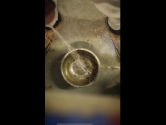 Desperate no hands nonchalant peeing into a bowl while standing 1/16