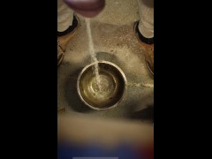 Desperate no hands nonchalant peeing into a bowl while standing 2/16