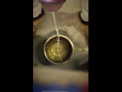 Desperate no hands nonchalant peeing into a bowl while standing 4/16