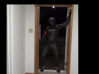 cumming inside orca wetsuit at door