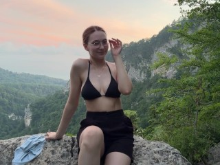 Helped the Girl to take Beautiful Photos on the Mountain