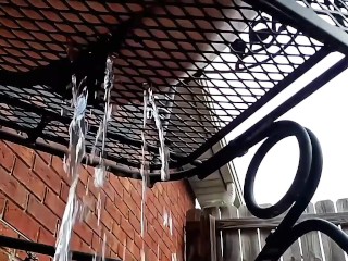 Pee was Flowing under Metal Grill Chair