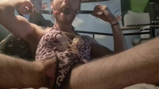 Bikini Bitch licks Anal Toys, pleasures himself and drinks his own cum
