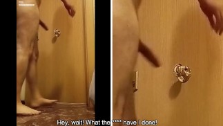 Real sexy mature neighbor with a big hard cock takes out the trash and closes the door by accident!
