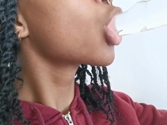 NYMPHOMANIACA SUCKS 100% VERY WELL ON HER HUGE JELLY DILDO AND CAN'T GET TIRED (full video, captions