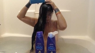 Washing Lathering My Long Black Hair