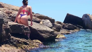 Public beach date pick-up bikini Blonde and go to Hotel-Room