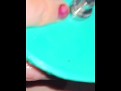 Blonde milf dildos her pussy while giving a footjob