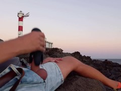 Jerking off on a picturesque rock next to the Punta de Rasca lighthouse in Tenerife