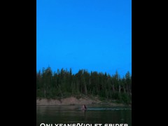 Tattooed brunette slut goes skinny dipping