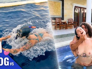 They try the Pool their own way - Hard Fuck in the Pool - Full French Scene Vlog Bali with Subtitles