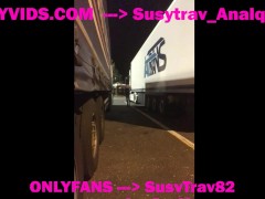 lot lizard bitch thirsty for cum and piss bukkake creampie from horny truck drivers