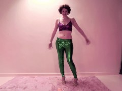 Naughty Jennifer rubs her butthole on a dildo wearing PVC leggings