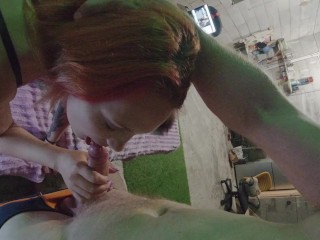 Young Redhead Teased him and got his Dick in her Tight Hole after a Delicious Blowjob