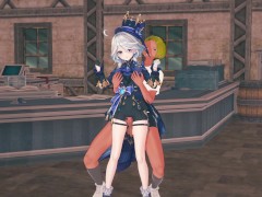 【原神 フリーナ】3Dエロアニメーション(背後乳揉み⇒手マン⇒手コキ⇒フェラ⇒セックス) 1/16