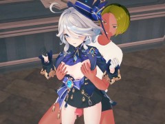 【原神 フリーナ】3Dエロアニメーション(背後乳揉み⇒手マン⇒手コキ⇒フェラ⇒セックス) 2/16