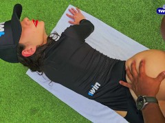 Rich fuck on the balcony of the house outdoors