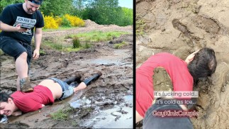 Поймали веселящимся в грязи - на открытом воздухе