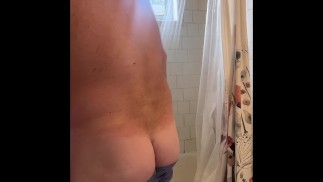 Daddy bear takes a shower and gets dressed for the day