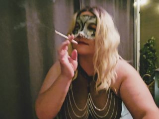 Smoking cigarette while giving blowjob