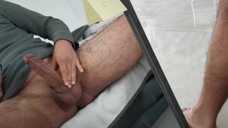 My girlfriend is not there and I masturbate with her photos