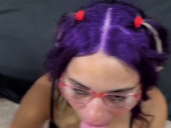 Colombian Cumface Latina College Girl Sucking for Huge Cumshot on Glasses and Face