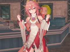 【原神 八重神子】3Dエロアニメーション(背後乳揉み⇒手マン⇒手コキ⇒フェラ⇒セックス) 1/16