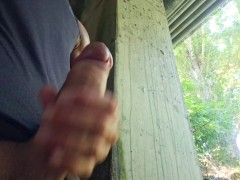 Risky Outdoor masturbation near the river - Watch me stroke my big cock and cumming
