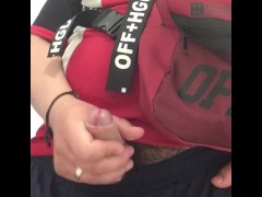 Big Dick Flash Handjob on Public Toilet