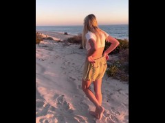 Outdoor beach cougar stripping in public