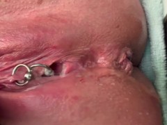 Pierced Clit Hard Rubbing in Latex Gloves and Hard Stream PEE