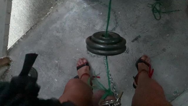 Sissy piggy 5kg ball weight CBT ball busting in its pig shed home angel Scarlett black