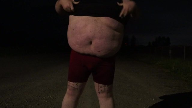 Big Guy Stroking Cock Outside in Public