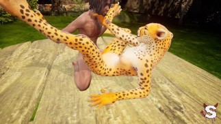 Sexy furry girl wildly fucks a lucky guy who ends up cumming on her ass and in her mouth