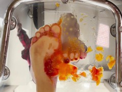 Crush cherry tomatoes with bare feet POV on your face - Screenshot 14 of 16 - Solo Female
