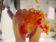 Crush cherry tomatoes with bare feet POV on your face - Screenshot 9 of 16 - Solo Female
