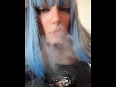 Bluehair Barely Legal Alt Girl with Titties out smoking (Full Vid on my OnlyFans/ManyVids)