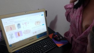 Anatomy class and handjob, sex with MILF natural tits stepmother